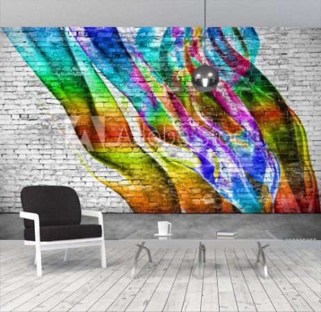 Picture of Abstract colorful graffiti on brick wall